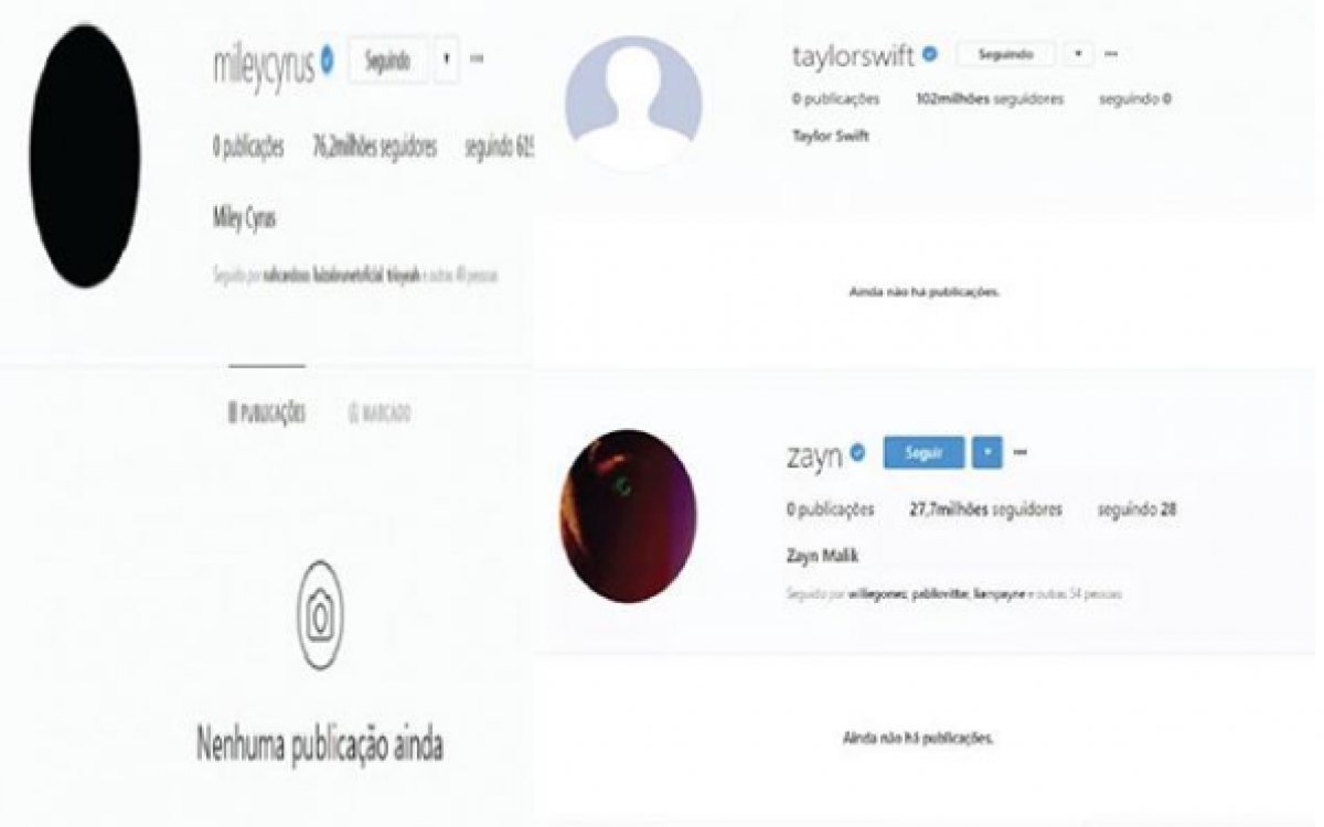 Redes Sociais Instagram/Miley Cyrus/Zayn/Taylor Swift